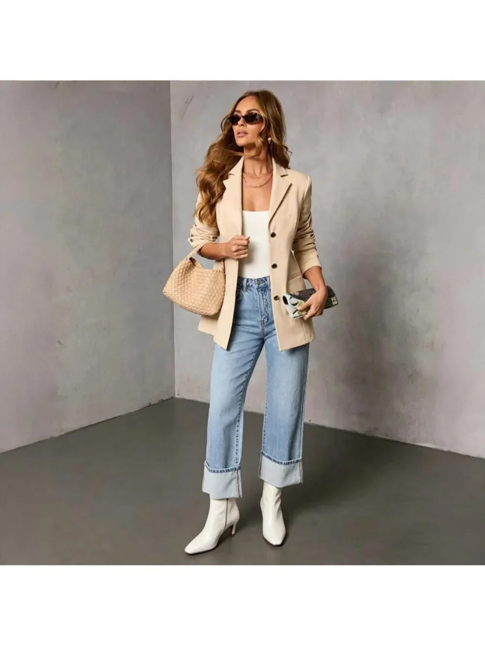 Women's White Kitten Low Heel Square Toe Stiletto Comfort Stylish Ankle Boots